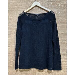 Womens 18/20 Lane Bryant Black Lace Top Long Sleeves Pullover Stretch